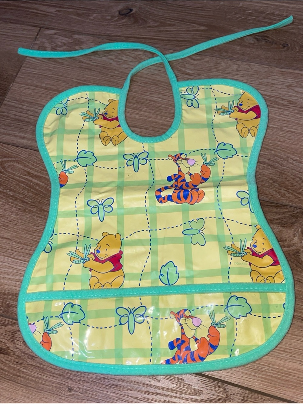 Vintage The First Years Pooh Vinyl Tie Bib